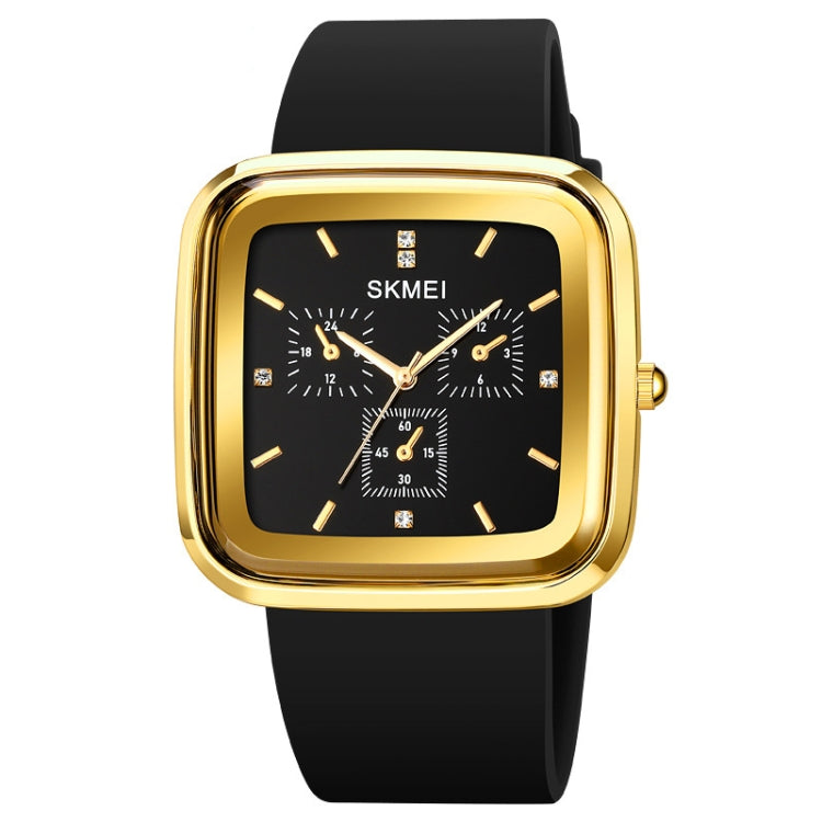 SKMEI 1902 Stainless Steel Buckle Silicone Strap Waterproof Quartz Watch Gold + Black