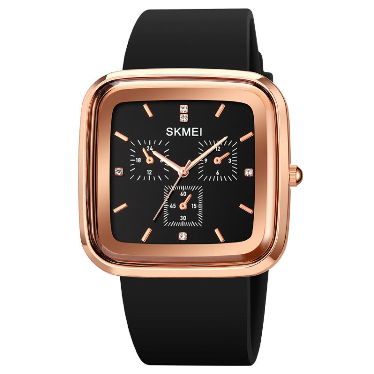 SKMEI 1902 Stainless Steel Buckle Silicone Strap Waterproof Quartz Watch Rose Gold + Black