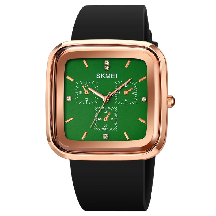 SKMEI 1902 Stainless Steel Buckle Silicone Strap Waterproof Quartz Watch Rose Gold + Green