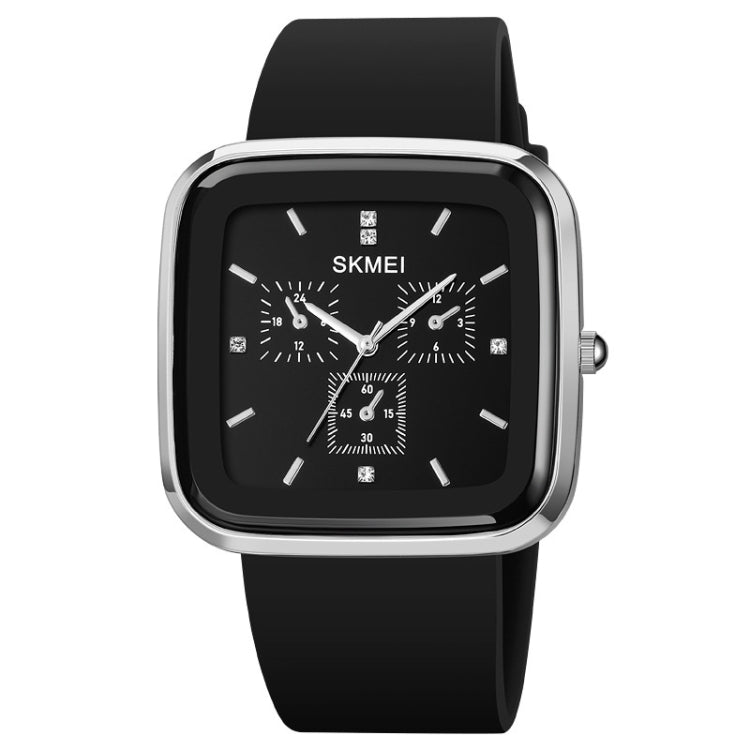 SKMEI 1902 Stainless Steel Buckle Silicone Strap Waterproof Quartz Watch Silver + Black
