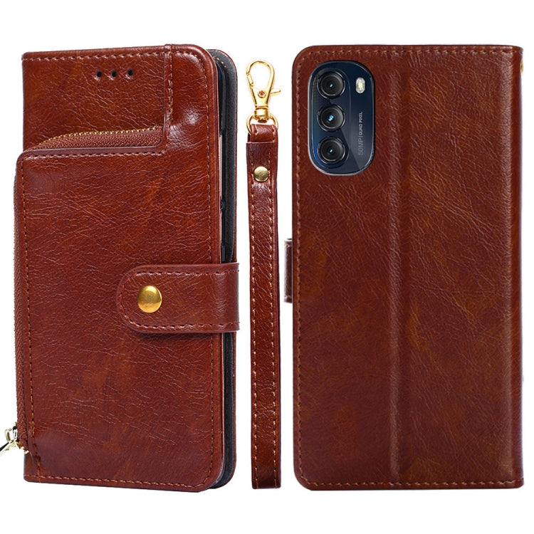 Zipper Bag PU + TPU Horizontal Flip Leather Case – Card Slot, Flip, Leather, For Motorola Moto G 5G 2022, For Motorola G Pure, For OnePlus Nord 2T, For Motorola Moto E20, For OnePlus Nord CE 2 Lite 5G, For Motorola Moto E40 For Motorola Moto G 5G 2022 Brown