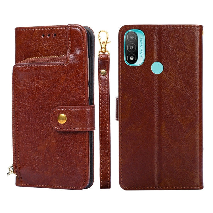 Zipper Bag PU + TPU Horizontal Flip Leather Case – Card Slot, Flip, Leather, For Motorola Moto G 5G 2022, For Motorola G Pure, For OnePlus Nord 2T, For Motorola Moto E20, For OnePlus Nord CE 2 Lite 5G, For Motorola Moto E40 For Motorola Moto E20 Brown