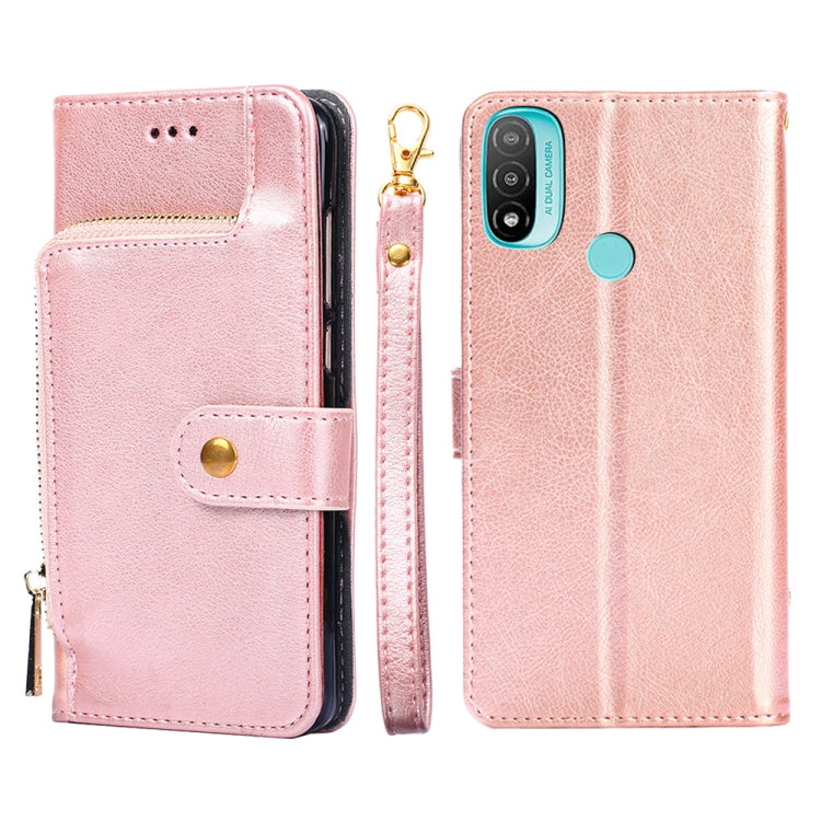 Zipper Bag PU + TPU Horizontal Flip Leather Case – Card Slot, Flip, Leather, For Motorola Moto G 5G 2022, For Motorola G Pure, For OnePlus Nord 2T, For Motorola Moto E20, For OnePlus Nord CE 2 Lite 5G, For Motorola Moto E40 For Motorola Moto E20 Rose Gold