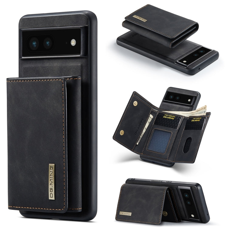 DG.MING M1 Series 3-Fold Multi Card Wallet + Magnetic Phone Case – Magnetic, Card Slot, Leather, For Google Pixel 7 5G, For Google Pixel 6A For Google Pixel 6A Black