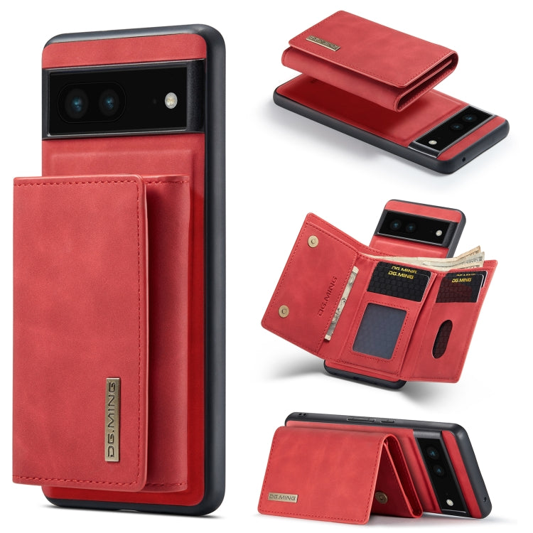 DG.MING M1 Series 3-Fold Multi Card Wallet + Magnetic Phone Case – Magnetic, Card Slot, Leather, For Google Pixel 7 5G, For Google Pixel 6A For Google Pixel 6A Red