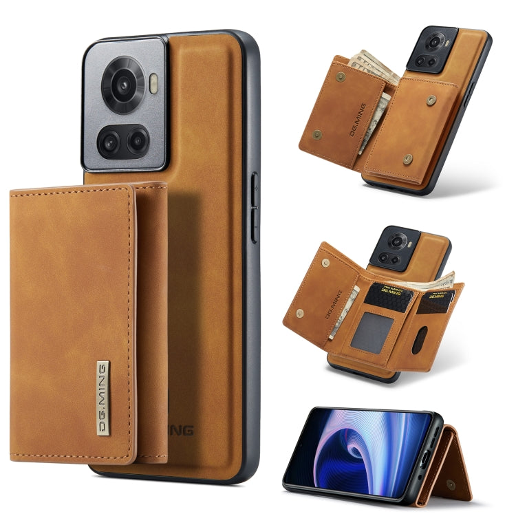 DG.MING M1 Series 3-Fold Multi Card Wallet + Magnetic Phone Case – Magnetic, Card Slot, Leather, For OnePlus Ace/10R, For OnePlus 10 Pro, For OnePlus Nord N20 5G, For Google Pixel 7 Pro 5G For OnePlus Ace 10R Brown