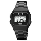 1952 Resin Mirror ABS Case Waterproof Electronic Watch Black Steel Belt