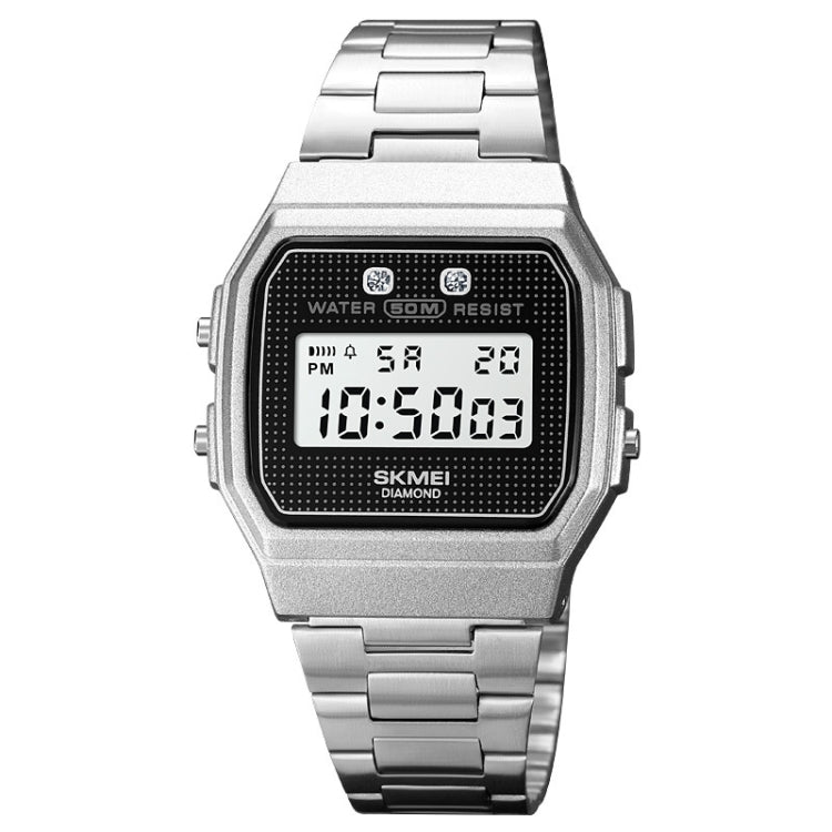 1952 Resin Mirror ABS Case Waterproof Electronic Watch Silver Steel Belt