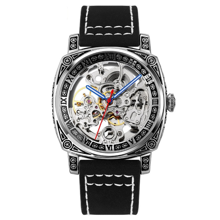SKMEI 9271 Stainless Steel Buckle Leather Strap Waterproof Mechanical Watch Black