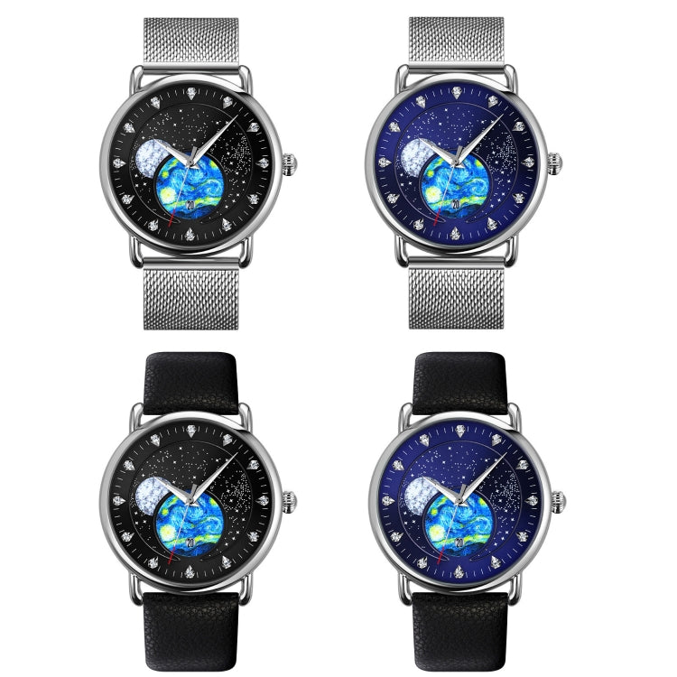 SKMEI 9283 Stainless Steel Buckle Glass Mirror Waterproof Quartz Watch, Steel Belt, Leather Belt
