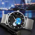 SKMEI 9283 Stainless Steel Buckle Glass Mirror Waterproof Quartz Watch, Steel Belt, Leather Belt