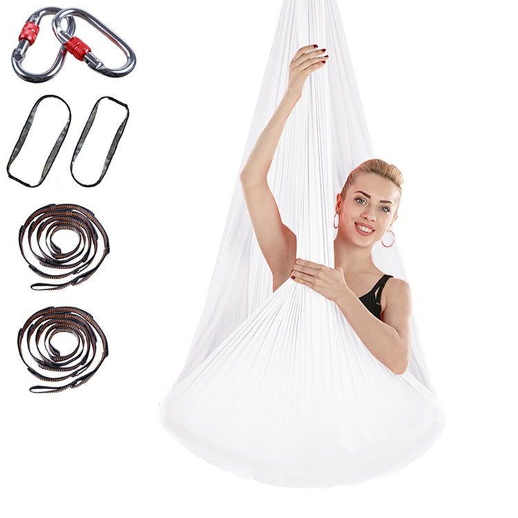 Indoor Anti-gravity Yoga Knot-free Aerial Yoga Hammock with Buckle / Extension Strap, Size: 400x280cm – Durable Build, Easy to Use White