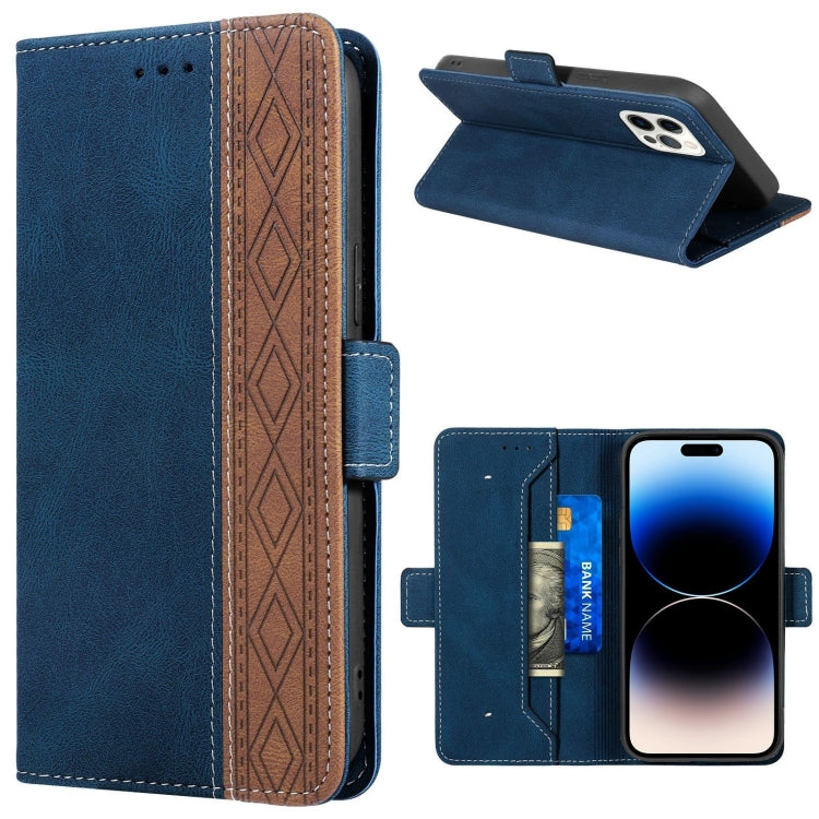 Stitching Magnetic RFID Leather Case, For iPhone 14 Pro Max, For iPhone 14 Pro, For iPhone 14, For iPhone 14 Plus For iPhone 14 Pro Max Royal Blue