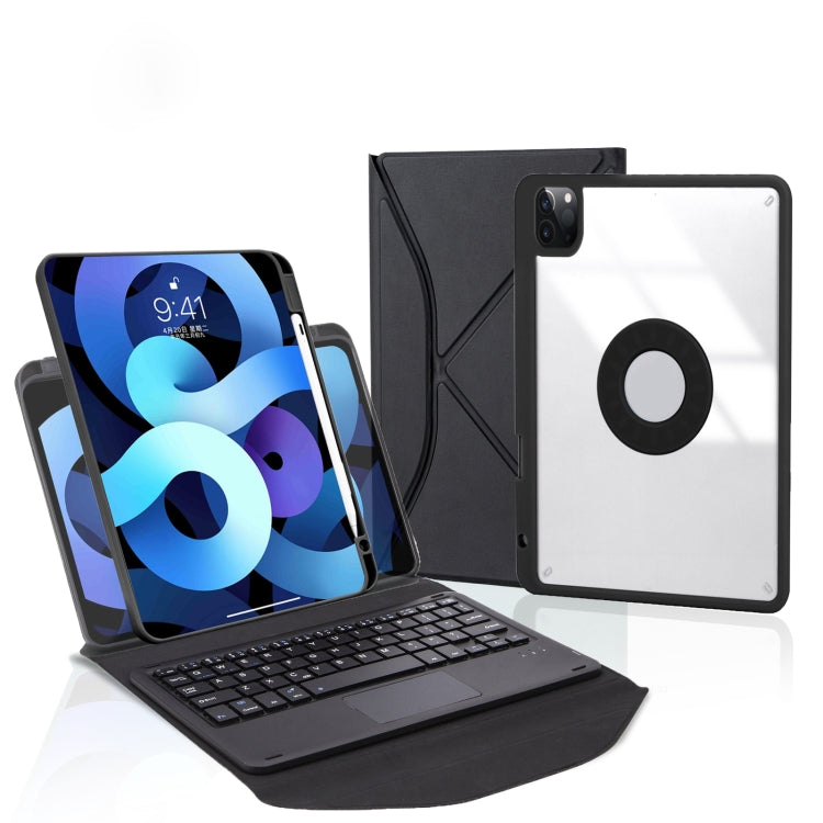 Z11B-A Pen Slot Touchpad Bluetooth Keyboard Leather Tablet Case, For iPad Pro 11 2021/2020/2018, For iPad Air 11 2025 / 2024 / Air 5 / Air 4, For iPad 10.2 2021/2020/2019 For iPad Pro 11 2021 2020 2018 Black
