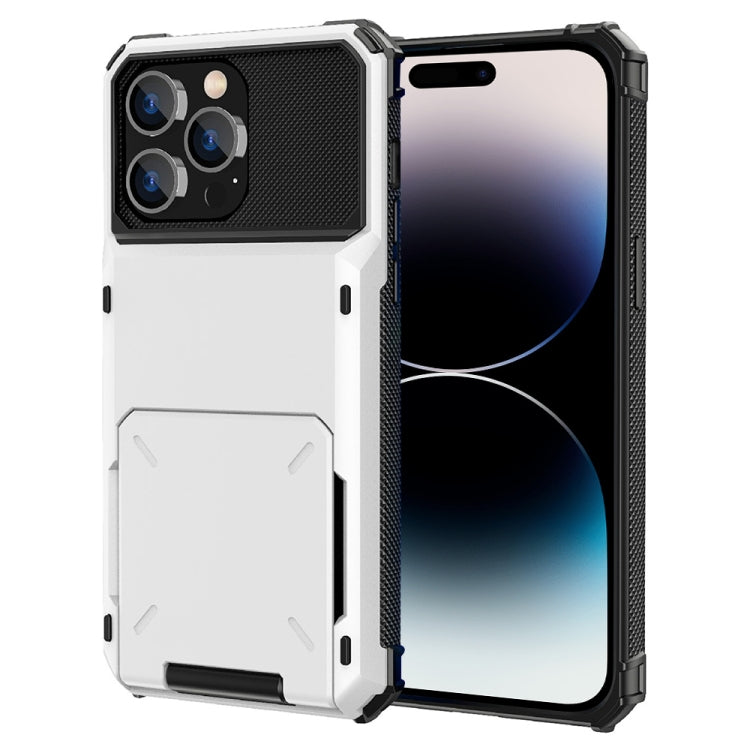 Scratch-Resistant Shockproof Heavy Duty Rugged Armor Protective Case with Card Slot, For iPhone 14 Pro Max For iPhone 14 Pro Max White