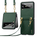 SULADA Litchi Texture Leather + TPU Phone Case with Strap, For Samsung Galaxy Z Flip3 5G, For Huawei P50 Pocket For Samsung Galaxy Z Flip3 5G Green