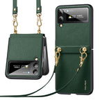 SULADA Litchi Texture Leather + TPU Phone Case with Strap, For Samsung Galaxy Z Flip3 5G, For Huawei P50 Pocket For Samsung Galaxy Z Flip3 5G Green