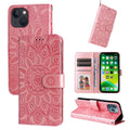 Embossed Sunflower Leather Phone Case, For iPhone 13 mini, For iPhone 13, For iPhone 13 Pro, For iPhone 13 Pro Max For iPhone 13 mini Pink