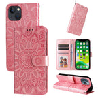 Embossed Sunflower Leather Phone Case, For iPhone 13 mini, For iPhone 13, For iPhone 13 Pro, For iPhone 13 Pro Max For iPhone 13 mini Pink