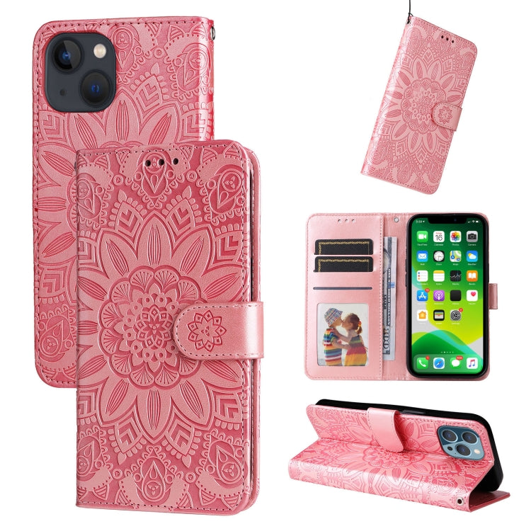 Embossed Sunflower Leather Phone Case, For iPhone 13 mini, For iPhone 13, For iPhone 13 Pro, For iPhone 13 Pro Max For iPhone 13 mini Pink