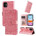 Embossed Sunflower Leather Phone Case, For iPhone 12 mini, For iPhone 12 / 12 Pro, For iPhone 12 Pro Max, For iPhone 11 For iPhone 12 mini Pink