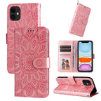 Embossed Sunflower Leather Phone Case, For iPhone 12 mini, For iPhone 12 / 12 Pro, For iPhone 12 Pro Max, For iPhone 11 For iPhone 12 mini Pink