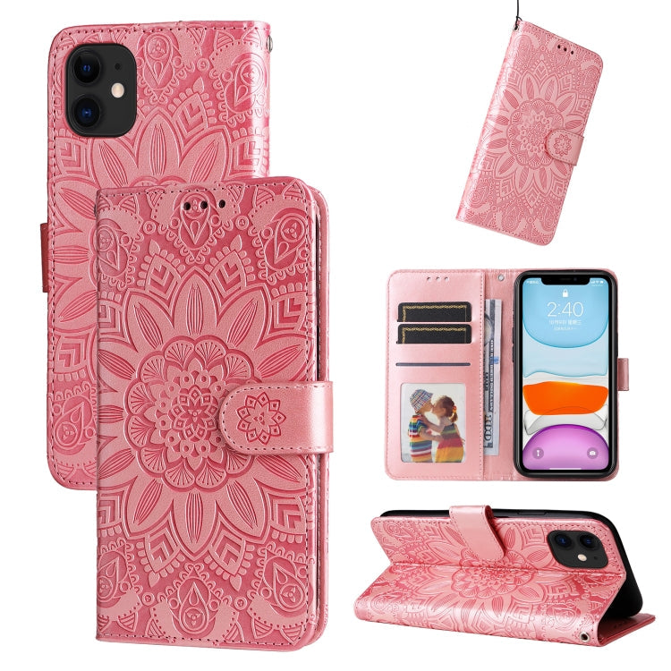 Embossed Sunflower Leather Phone Case, For iPhone 12 mini, For iPhone 12 / 12 Pro, For iPhone 12 Pro Max, For iPhone 11 For iPhone 12 mini Pink