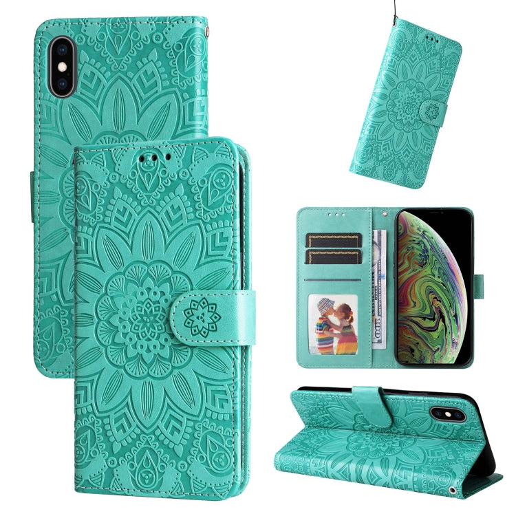 Embossed Sunflower Leather Phone Case – Wear-resistant, Card Slot, Kickstand, For iPhone XS Max, For iPhone SE 2022 / SE 2020 / 7 / 8, For iPhone 7 Plus / 8 Plus For iPhone XS Max Green