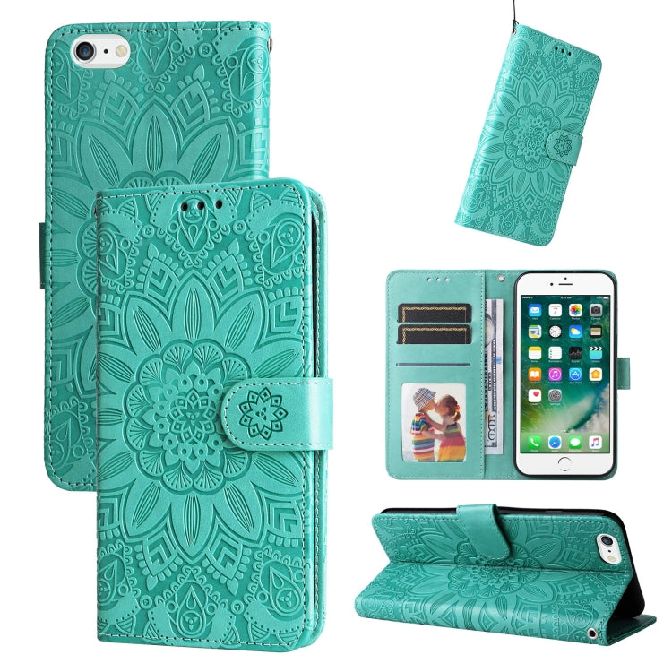 Embossed Sunflower Leather Phone Case – Wear-resistant, Card Slot, Kickstand, For iPhone XS Max, For iPhone SE 2022 / SE 2020 / 7 / 8, For iPhone 7 Plus / 8 Plus For iPhone SE 2022 SE 2020 7 8 Green