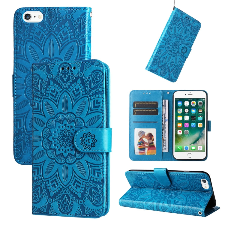 Embossed Sunflower Leather Phone Case – Wear-resistant, Card Slot, Kickstand, For iPhone XS Max, For iPhone SE 2022 / SE 2020 / 7 / 8, For iPhone 7 Plus / 8 Plus For iPhone SE 2022 SE 2020 7 8 Blue