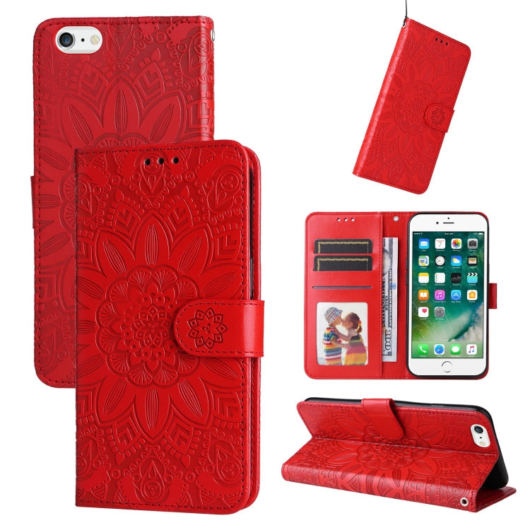 Embossed Sunflower Leather Phone Case – Wear-resistant, Card Slot, Kickstand, For iPhone XS Max, For iPhone SE 2022 / SE 2020 / 7 / 8, For iPhone 7 Plus / 8 Plus For iPhone SE 2022 SE 2020 7 8 Red