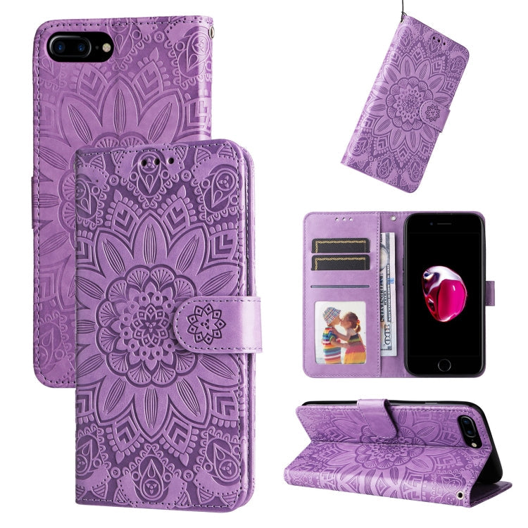 Embossed Sunflower Leather Phone Case – Wear-resistant, Card Slot, Kickstand, For iPhone XS Max, For iPhone SE 2022 / SE 2020 / 7 / 8, For iPhone 7 Plus / 8 Plus For iPhone 7 Plus 8 Plus Purple