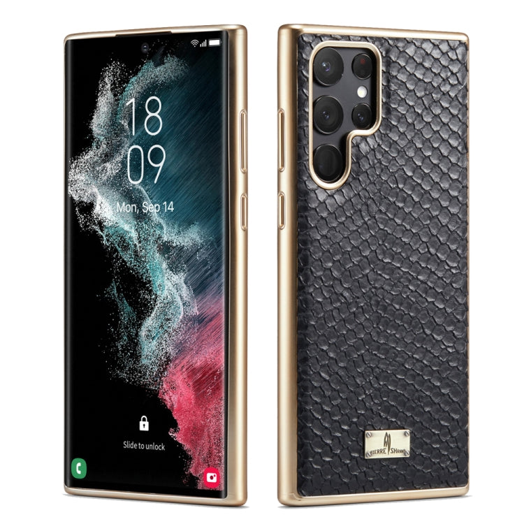 Fierre Shann Snake Texture Electroplating PU Phone Case, For Samsung Galaxy S22 5G, For Samsung Galaxy S22+ 5G, For Samsung Galaxy S22 Ultra 5G For Samsung Galaxy S22 5G Black