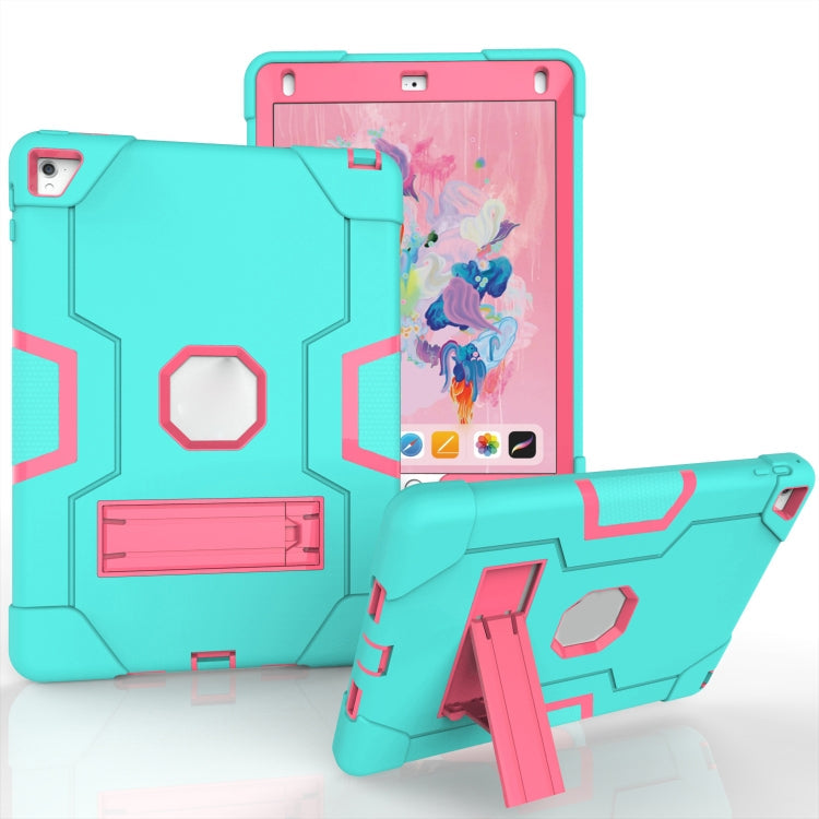 Contrast Color Robot Silicone + PC Tablet Case, For iPad 6 / iPad Pro 9.7 2016 For iPad 6 iPad Pro 9.7 2016 Mint Green + Rose Red