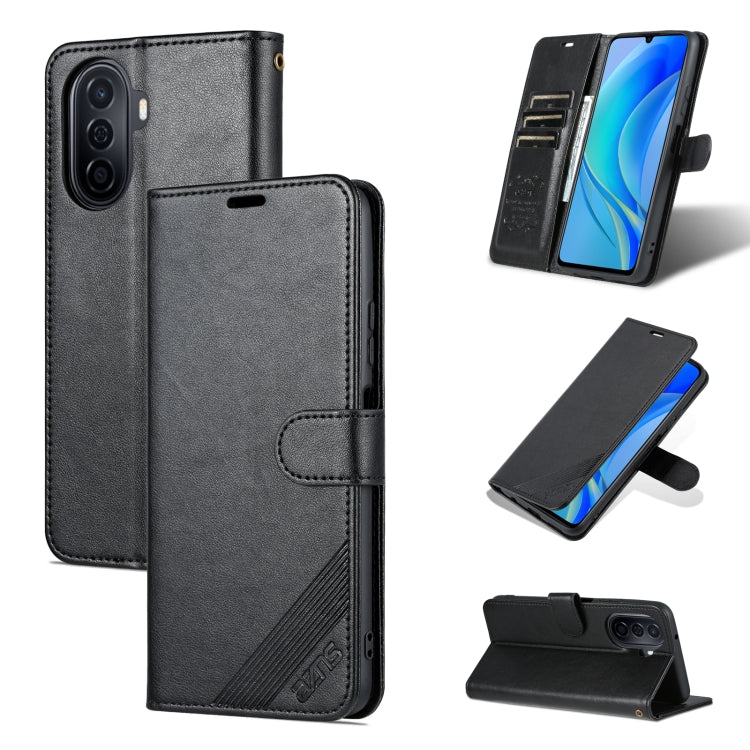 AZNS Sheepskin Texture Flip Leather Phone Case – Card Slot, Flip, Leather, For Huawei Enjoy 50/Nova Y70/Nova Y70 Plus For Huawei Enjoy 50 Nova Y70 Nova Y70 Plus Black