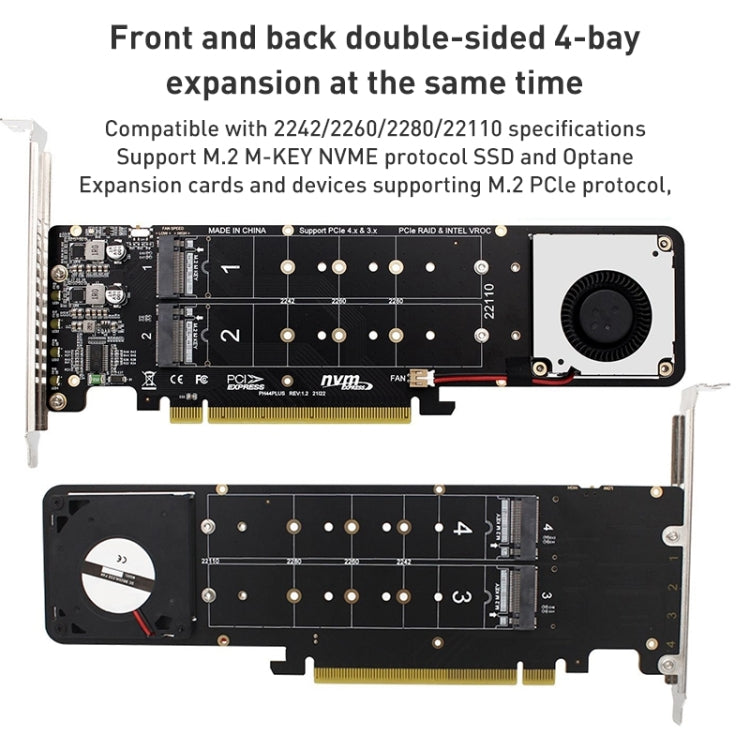 PCIe X16 to M.2 M-key NVMEx4 SSD RAID Converter Card, PCIe X16 to M.2 – TPU