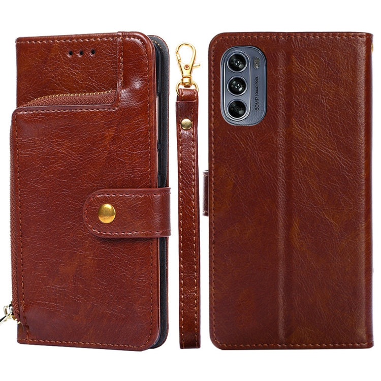Zipper Bag Leather Phone Case – Card Slot, Leather, TPU, For OPPO A57 4G 2022, For OPPO Reno7 A JP Version, For Huawei nova 10, For Motorola Moto G62 5G, For Huawei nova 10 Pro, For Nokia C100 For Motorola Moto G62 5G Brown