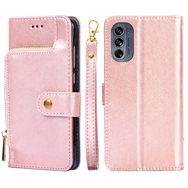 Zipper Bag Leather Phone Case – Card Slot, Leather, TPU, For OPPO A57 4G 2022, For OPPO Reno7 A JP Version, For Huawei nova 10, For Motorola Moto G62 5G, For Huawei nova 10 Pro, For Nokia C100 For Motorola Moto G62 5G Rose Gold