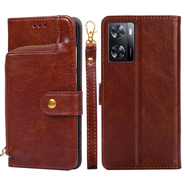 Zipper Bag Leather Phone Case – Card Slot, Leather, TPU, For OPPO A57 4G 2022, For OPPO Reno7 A JP Version, For Huawei nova 10, For Motorola Moto G62 5G, For Huawei nova 10 Pro, For Nokia C100 For OPPO A57 4G 2022 Brown