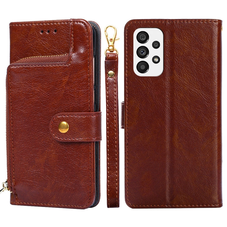 Zipper Bag Leather Phone Case – Card Slot, Leather, TPU, For Nokia C200, For Samsung Galaxy A73 5G, For Samsung Galaxy M13, For Xiaomi 12S Ultra For Samsung Galaxy A73 5G Brown