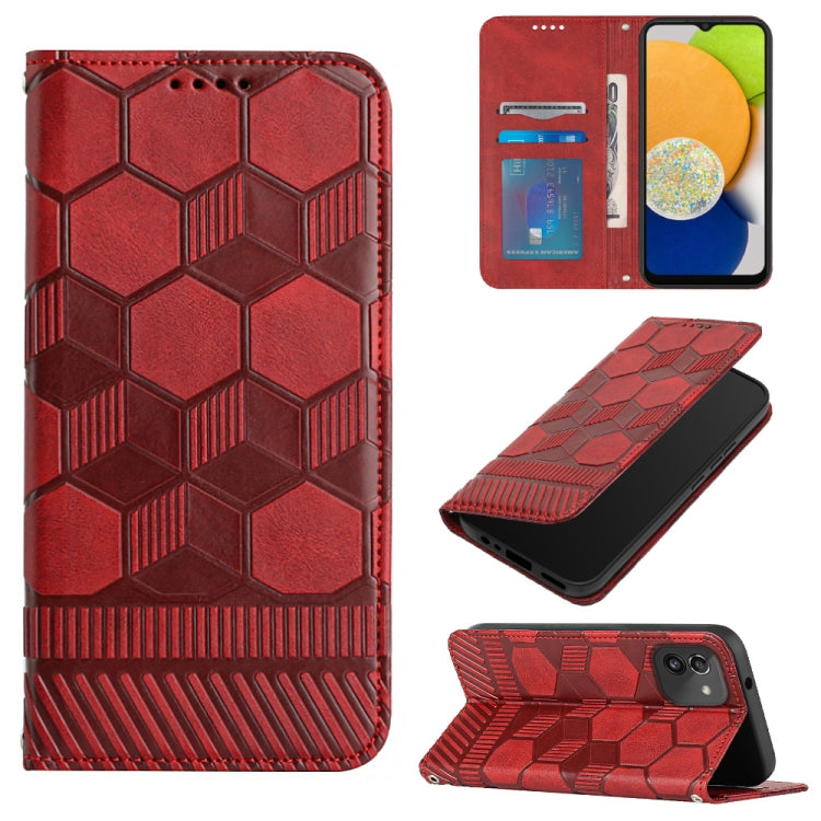 Football Texture Magnetic Leather Flip Phone Case, For Samsung Galaxy A03 164mm, For Samsung Galaxy A03s 164mm India, For Samsung Galaxy A03s 165.8mm US Version, For Samsung Galaxy A03s 166.5mm EU Version For Samsung Galaxy A03 164mm Red