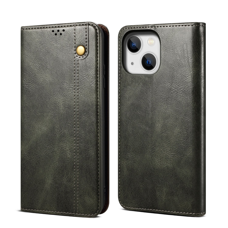 Simple Wax Crazy Horse Texture Horizontal Flip Leather Case, For iPhone 14, For iPhone 14 Plus, For iPhone 14 Pro, For iPhone 14 Pro Max For iPhone 14 Dark Green