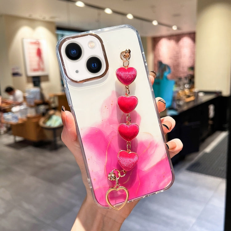 Gold Halo Marble Pattern Case with Bracelet, For iPhone 14, For iPhone 14 Plus, For iPhone 14 Pro, For iPhone 14 Pro Max, For iPhone 13, For iPhone 13 Pro For iPhone 14 Pink