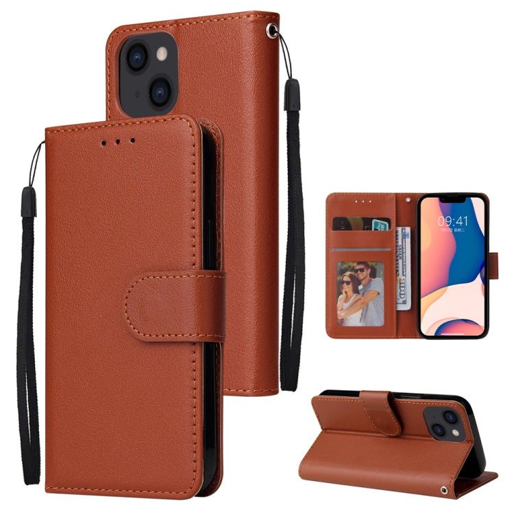 Multifunctional Horizontal Flip Leather Case with Three Card Slot, For iPhone 14, For iPhone 14 Plus, For iPhone 14 Pro For iPhone 14 Brown