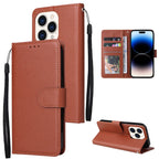 Multifunctional Horizontal Flip Leather Case with Three Card Slot, For iPhone 14 Pro Max For iPhone 14 Pro Max Brown