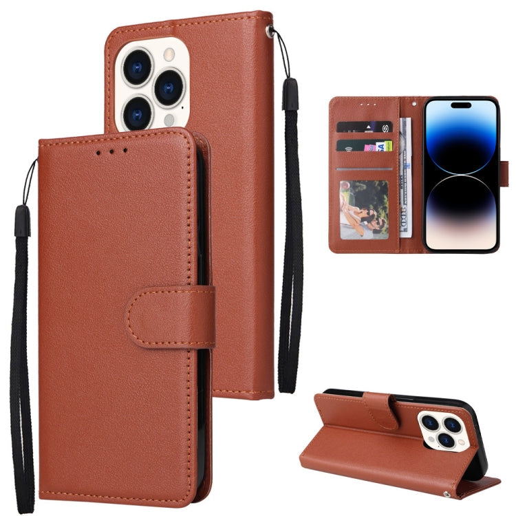 Multifunctional Horizontal Flip Leather Case with Three Card Slot, For iPhone 14 Pro Max For iPhone 14 Pro Max Brown
