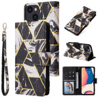 Marble Bronzing Stitching Horizontal Flip PU Leather Case, For iPhone 14, For iPhone 14 Plus, For iPhone 14 Pro, For iPhone 14 Pro Max For iPhone 14 Black
