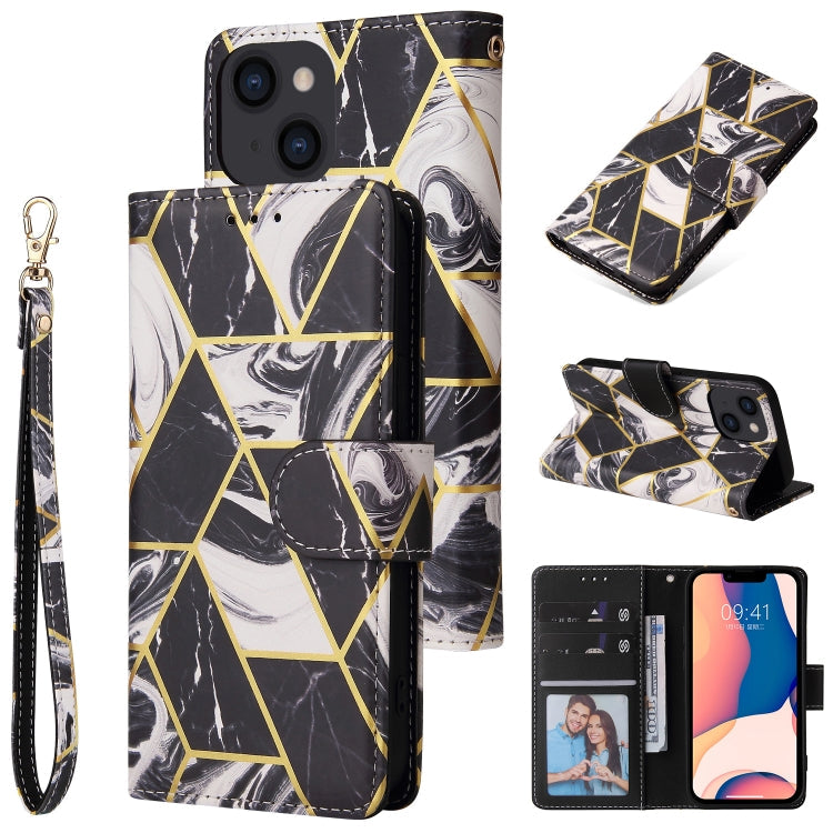 Marble Bronzing Stitching Horizontal Flip PU Leather Case, For iPhone 14, For iPhone 14 Plus, For iPhone 14 Pro, For iPhone 14 Pro Max For iPhone 14 Black