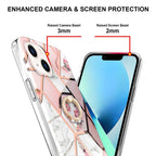 Electroplating Splicing Marble Flower Pattern TPU Shockproof Case with Rhinestone Ring Holder, For iPhone 14, For iPhone 14 Plus, For iPhone 14 Pro, For iPhone 14 Pro Max