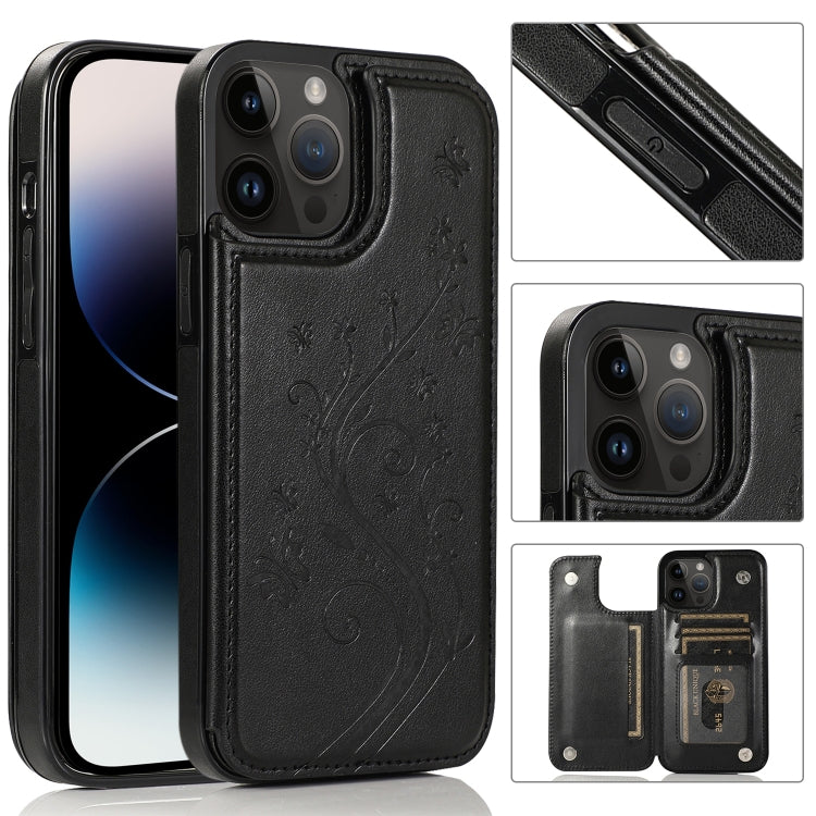 Butterflies Flowers Double Buckle Case, For iPhone 14 Pro Max, For iPhone 14 Pro For iPhone 14 Pro Max Black